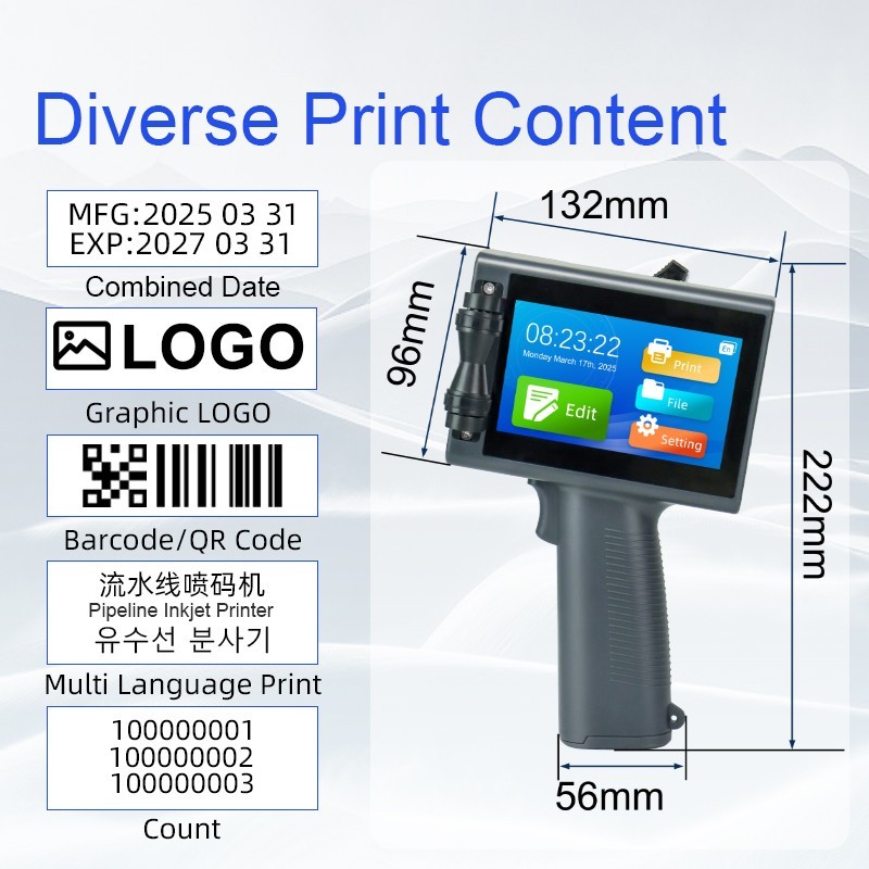 Chipless Handheld Inkjet Printer Date Logo Barcode Coder Batch Coding Machine