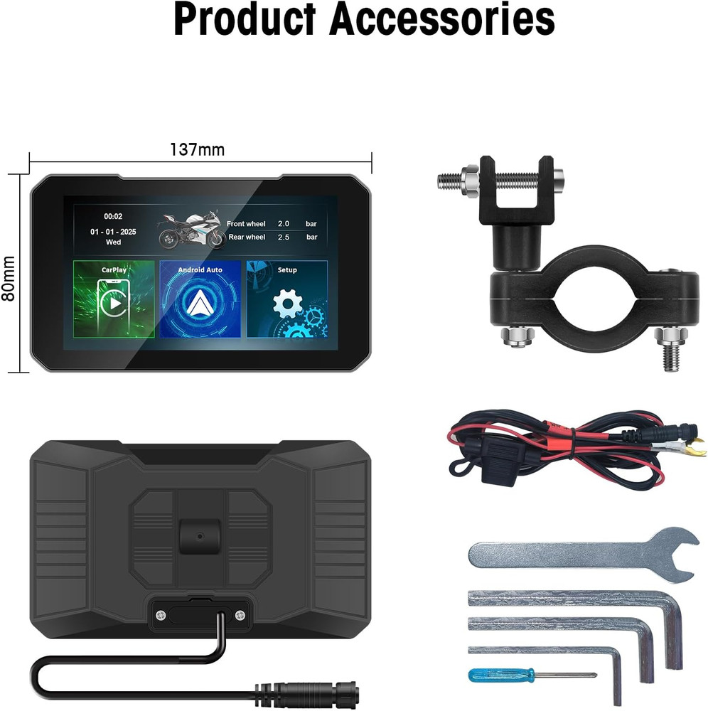 IP67 Waterproof 5'' Motorcycle Carplay,Wireless Apple Caplay&Android Auto Portab
