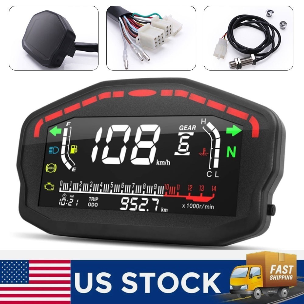 LCD Digital Motorcycle Odometer Speedometer Tachometer KM/H MPH Gauge Universal