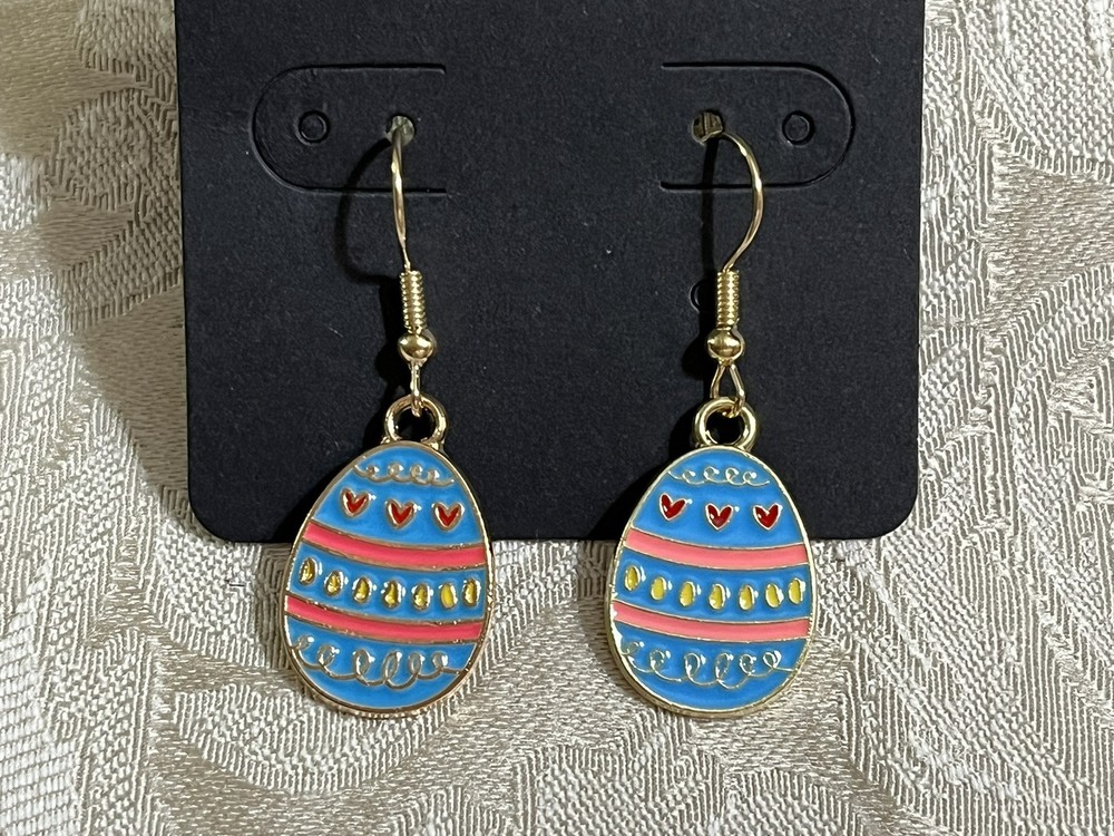 Easter Egg Multicolor Design Enamel Gold Drop Dangle Adorable Earring Set