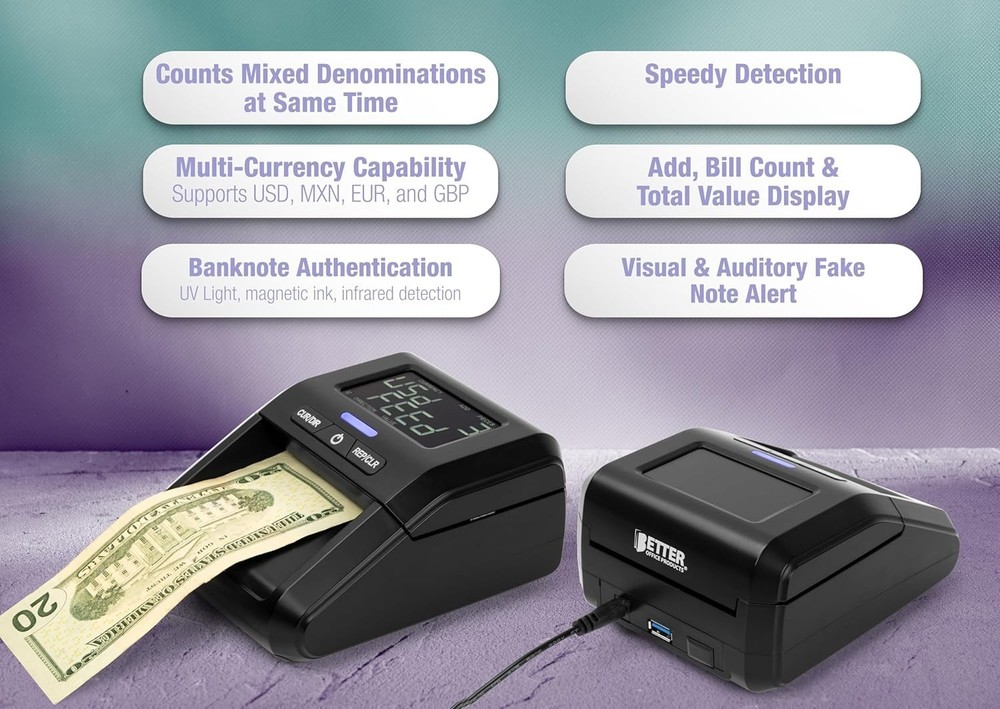 Counterfeit Bill Money Detector Machine with LCD Display, Portable Compact US...