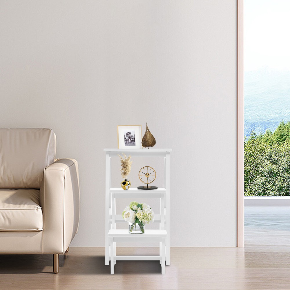 Folding Solid Wood Library Ladder Chair, Portable Multi-Functional Stool