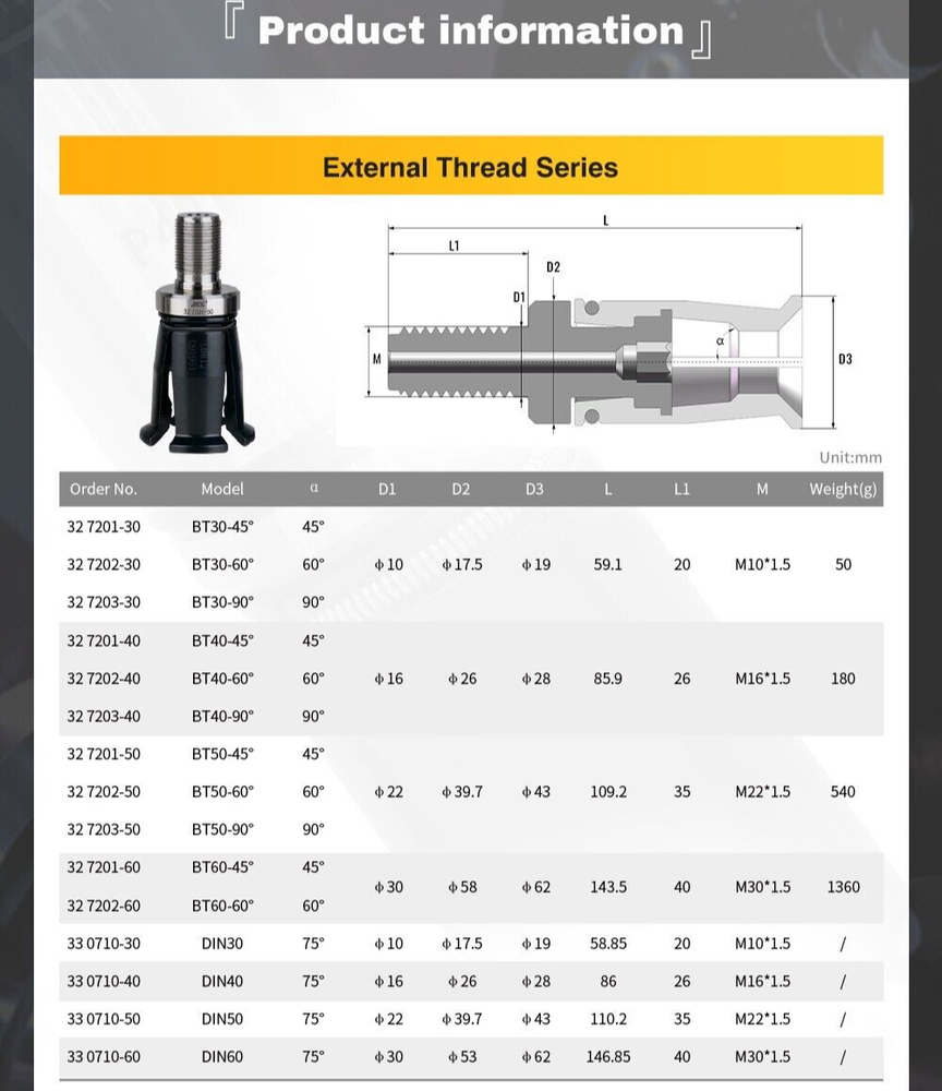 DIN40 Spindle Pull Claw CNC Gripper 4 Petal Female External Thread Tool Milling