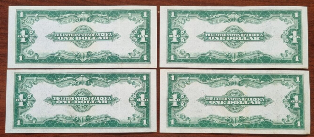 1923 One Dollar Bill $1 Silver Certificate Large Size 4 CONSECUTIVE NOTES #81384