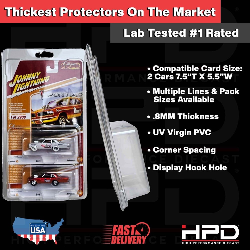 QTY 5 HPD PROTECTOR CASE JOHNNY LIGHTNING & AUTOWORLD (2-CAR STACK)  .8MM