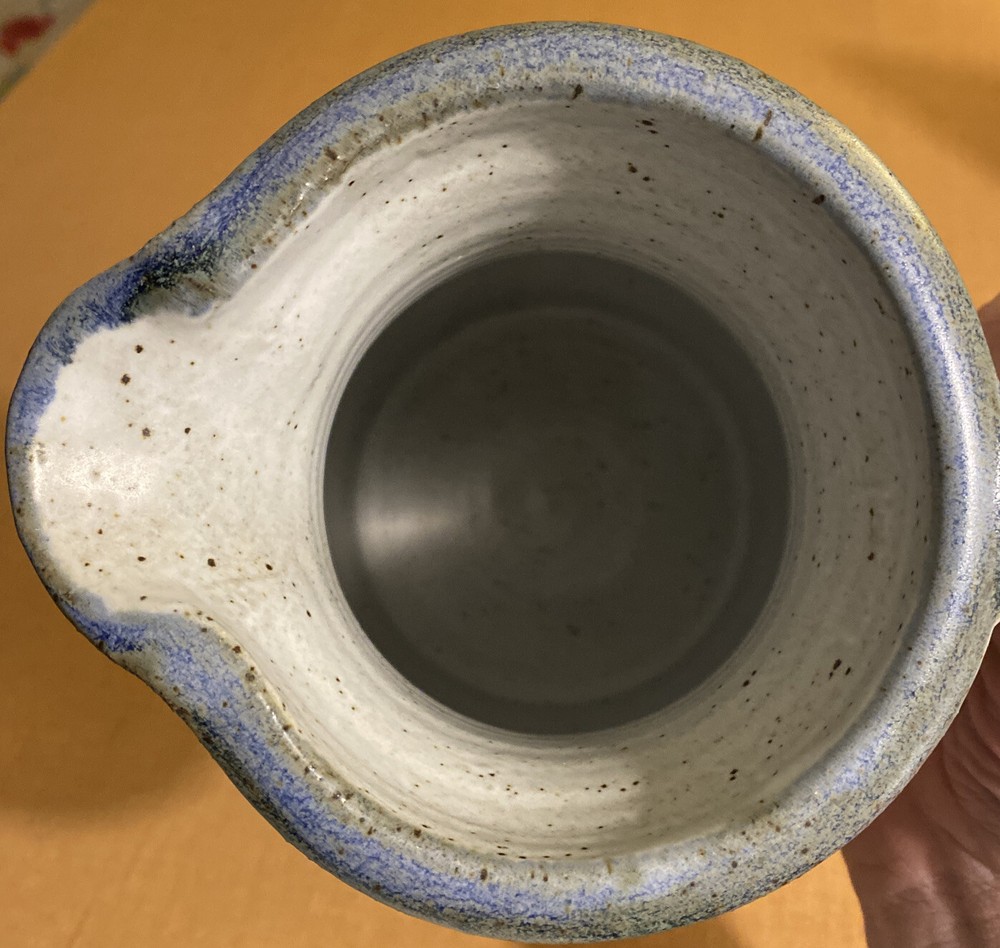 Light Colored Pottery Pitcher With Leaf Design Signed 8 1/4" (See Description)