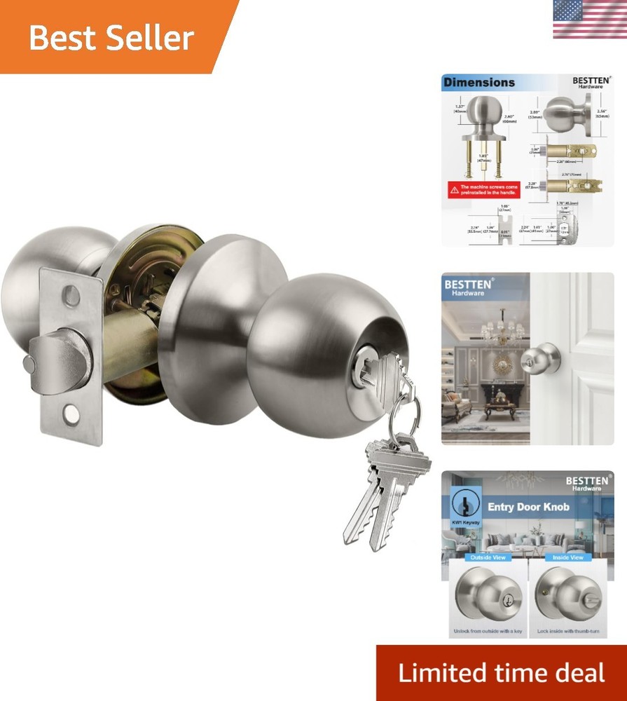 Satin Nickel Keyed Entry Door Knob | Durable Interior & Exterior Lock Solution