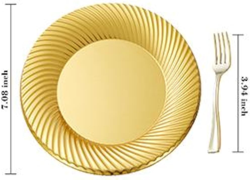 Gold Plastic Dert Plates with Mini Forks, Include Disposable