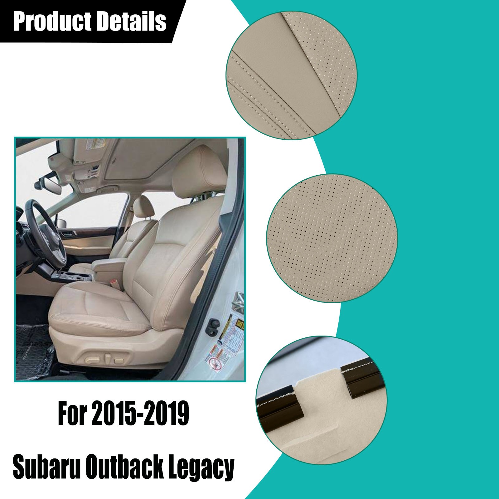 Front Bottom/Top Seat Cover Leather Tan For 2015-2019 Subaru Legacy Outback Tan