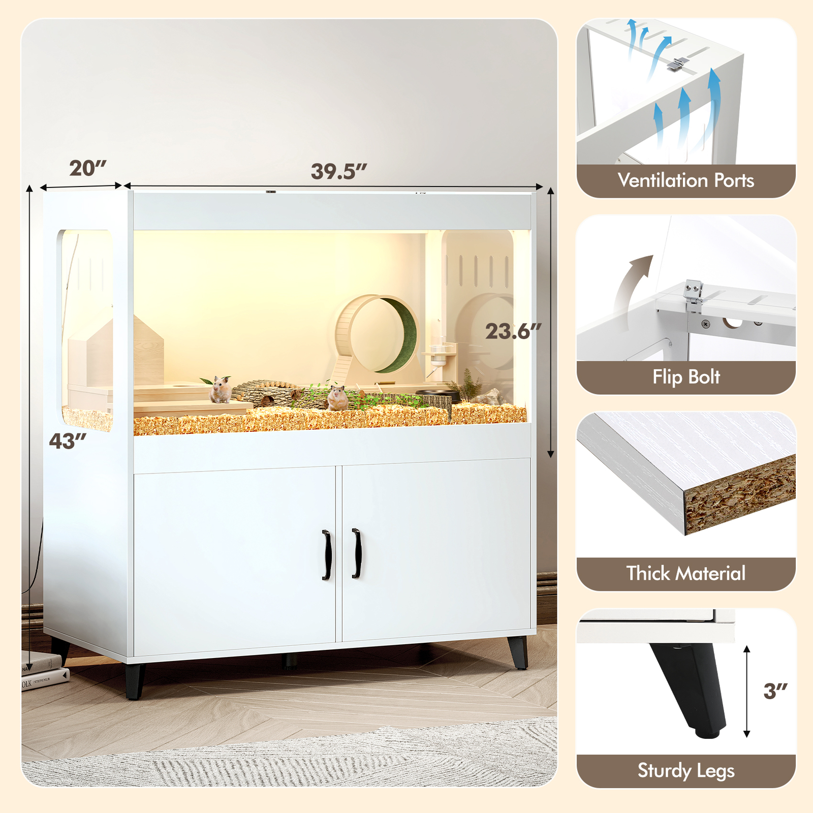 Wood Hamster Small Animal Cage with Storage Cabinet for Chinchilla Guinea Pig