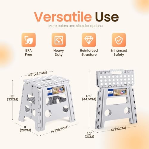 Folding Step Stool Foldable Stool 13 inch Plastic Stools for Kids 13 Inch Gray