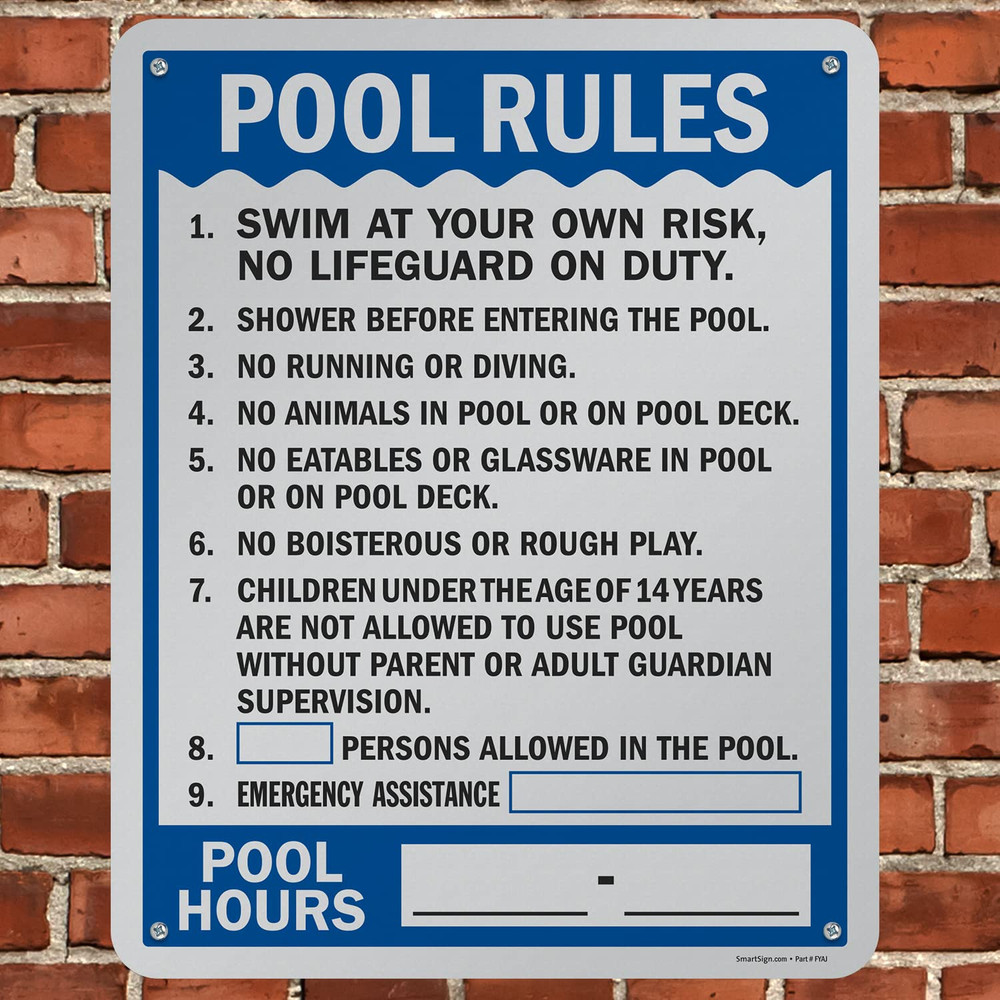 30 X 24 Inch “Pool Rules - Pool Hours” Write-On Metal Sign with Pre-Cleared Hole