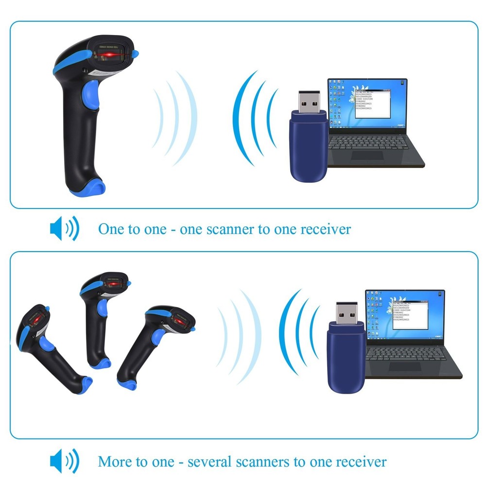 WoneNice 2.4G Wireless Barcode Scanner – 1D Handheld Cordless Barcode Read