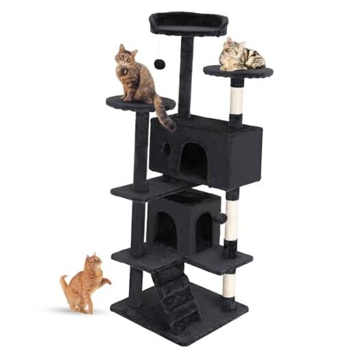 Cat Tree Cat Tower Multi-Level Durable Cat Scratching Post & 54in Dark Gray