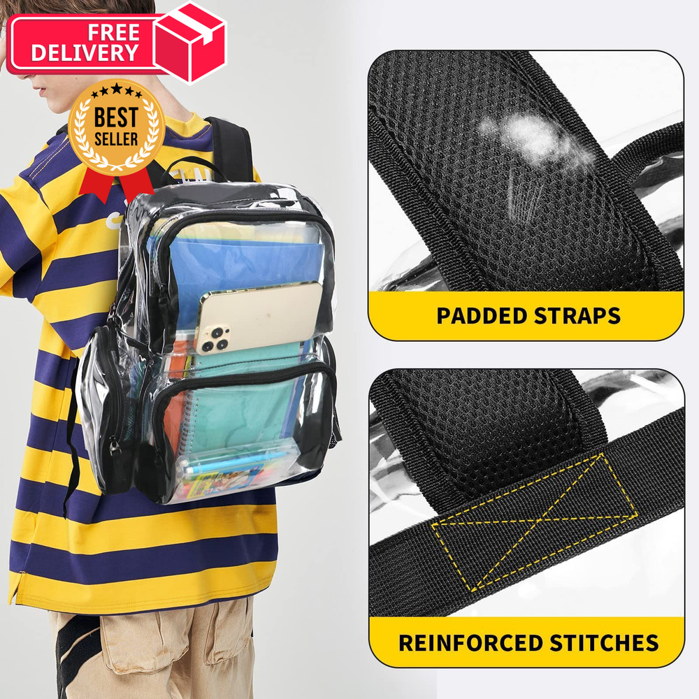 Vorspack Clear Backpack - Transparent with Reinforced Large, Black