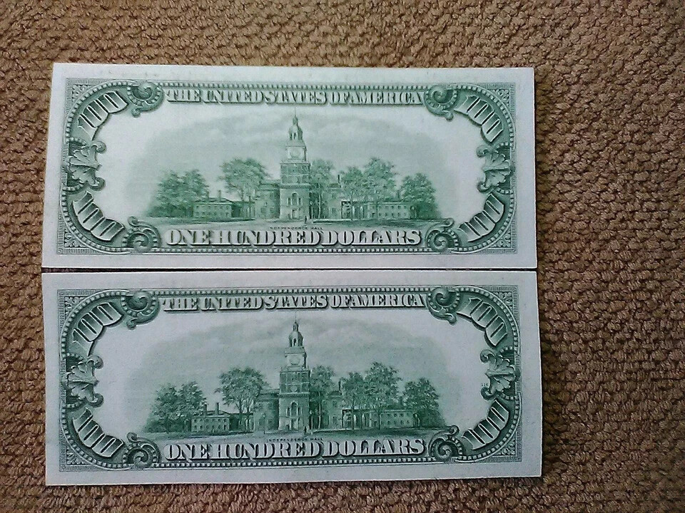 RARE 1950 $100 ONE HUNDRED DOLLAR CONSECUTIVE PAIR NOTES,AU++/UNC,75TH B.D. GIFT