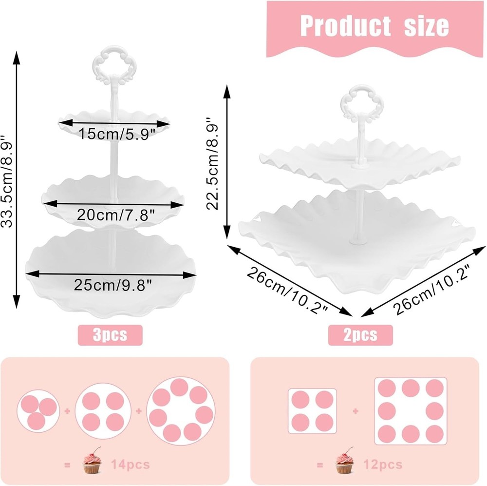 7 Pcs Dessert Table Display Set 2 x 3 Tiered Cupcake Stand Holder