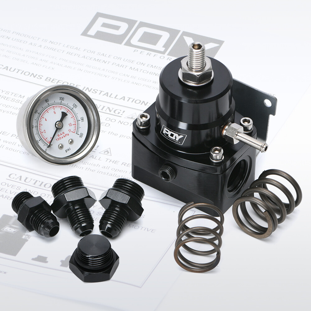 Black Adjustable Efi Fuel Pressure Regulator Bypass Gauge AN6 Feed & AN6 Return