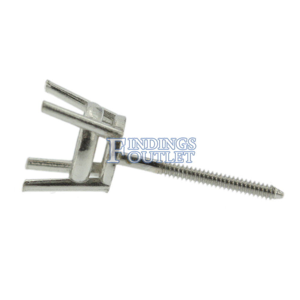 Platinum Round Stud Earring Mounting Setting Heavy Screw Back Post 4 Prong