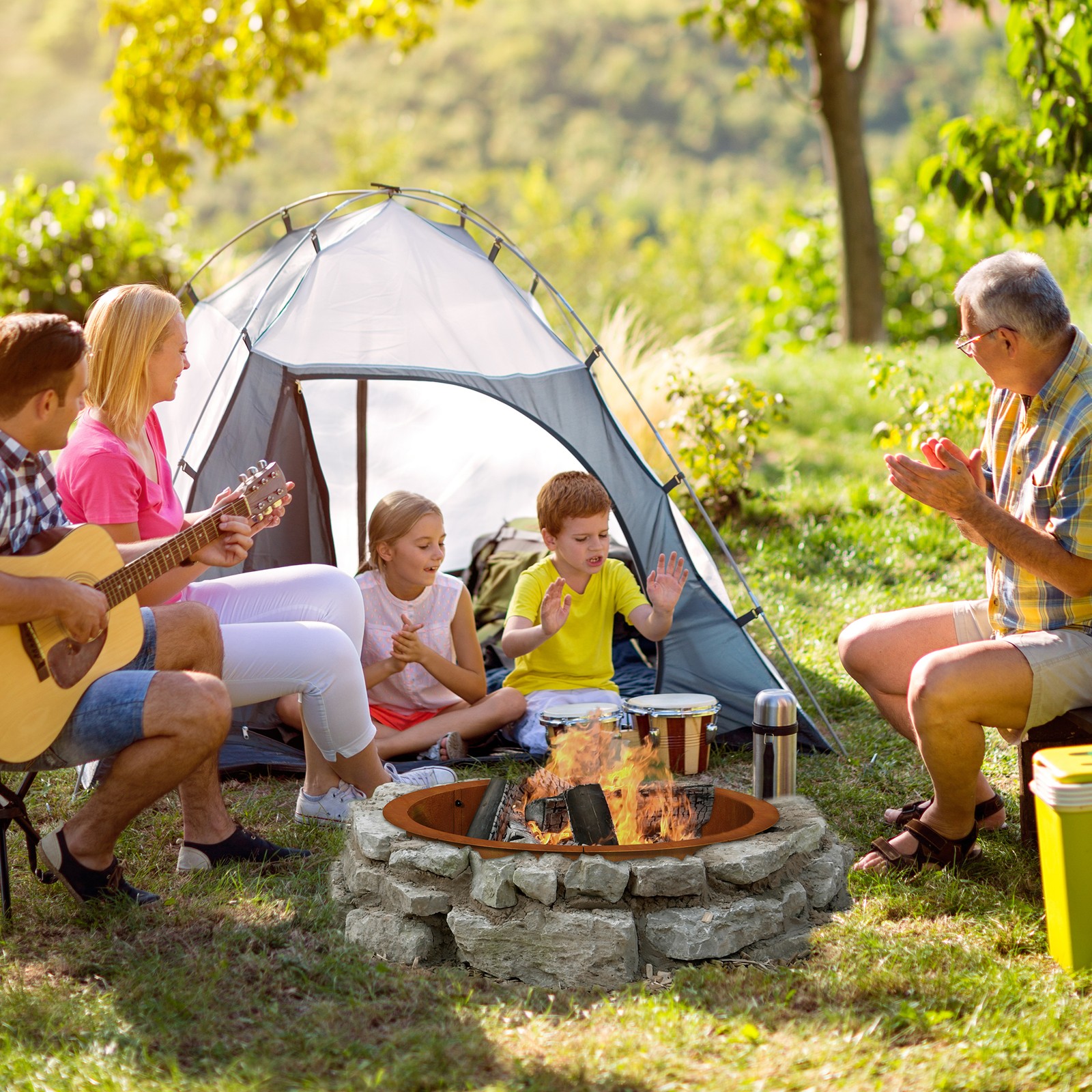 Fire Pit Ring Outdoor Wood Burning Fire Pit Outer 43.3 Inch Camping Fire Ring