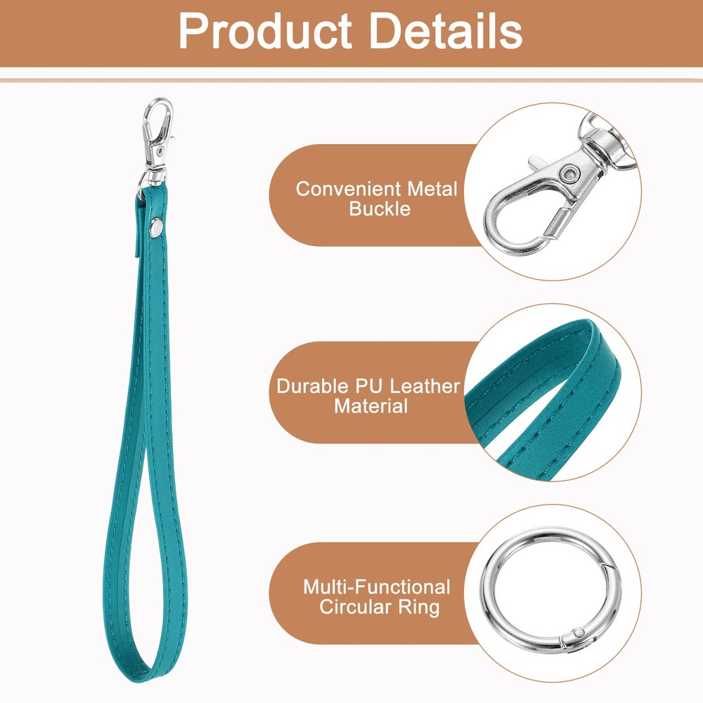 2 Pcs Wristlet Strap, PU Keychain Hand Strap with Circle Ring, Cyan