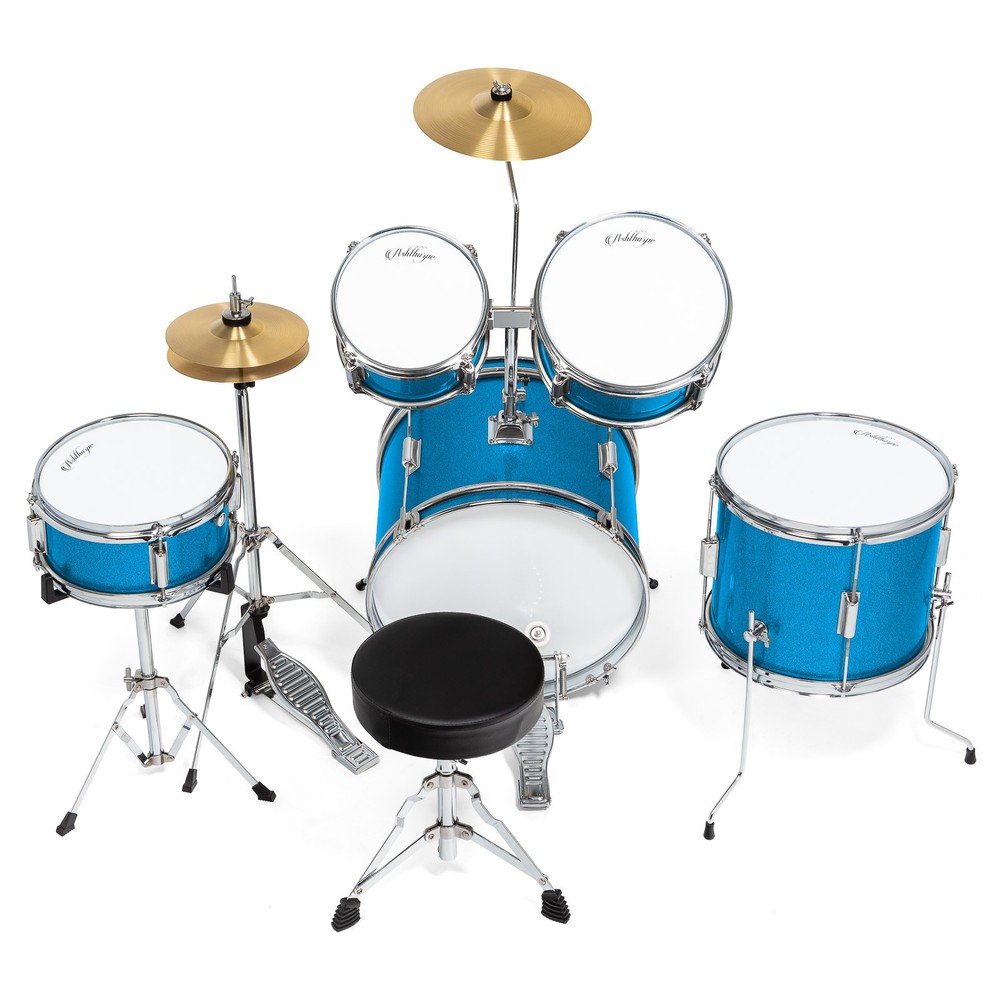 OPEN BOX - 5-Piece Junior Drum Set with Brass Cymbals - Beginner Kit - Blue