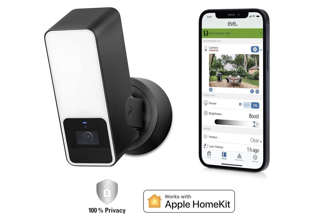 Eve Outdoor Cam – Secure floodlight Camera, Maximum (Black)