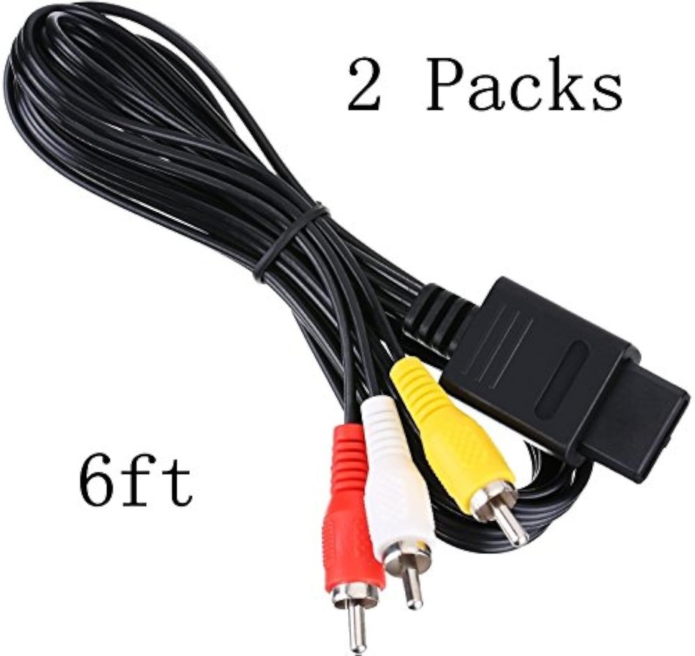2 Packs 6FT Replacement Composite AV Cable Cords For Nintendo N64 SNES