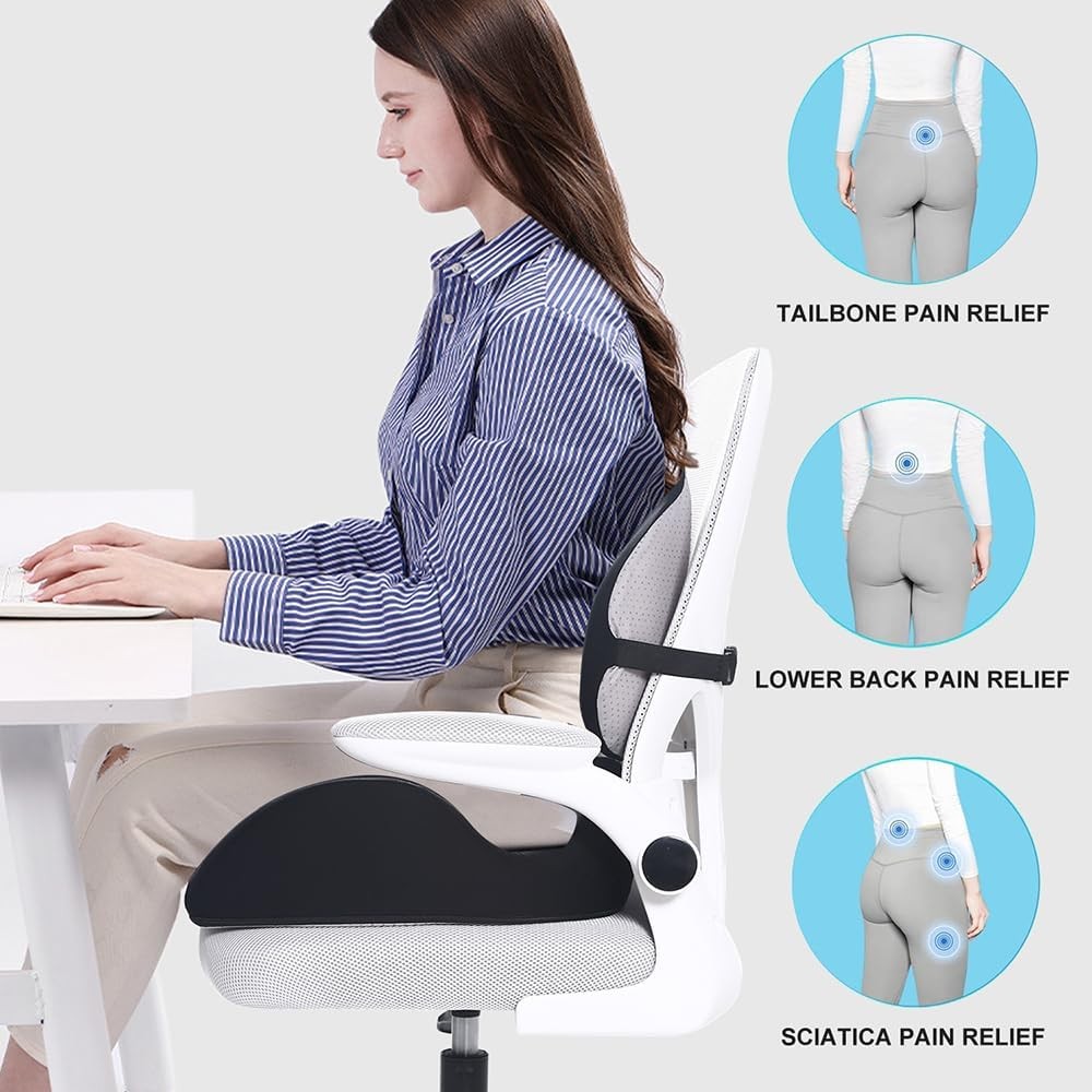 X Large Memory Foam Seat Cushion Lumbar Support Pillow for Sciatica & Tailbone P