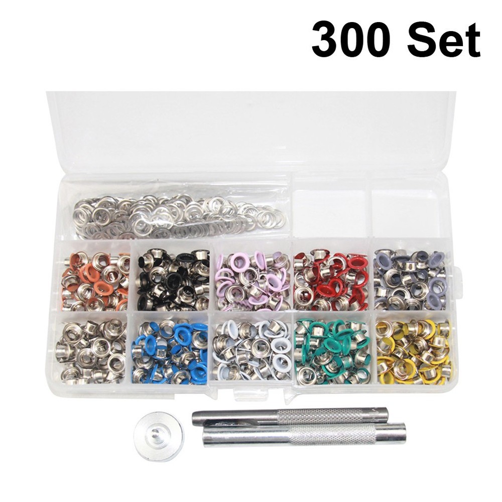 300 Set 6MM Multi Color Grommets Set Sturdy Eyelets Button Kit with 3PCS