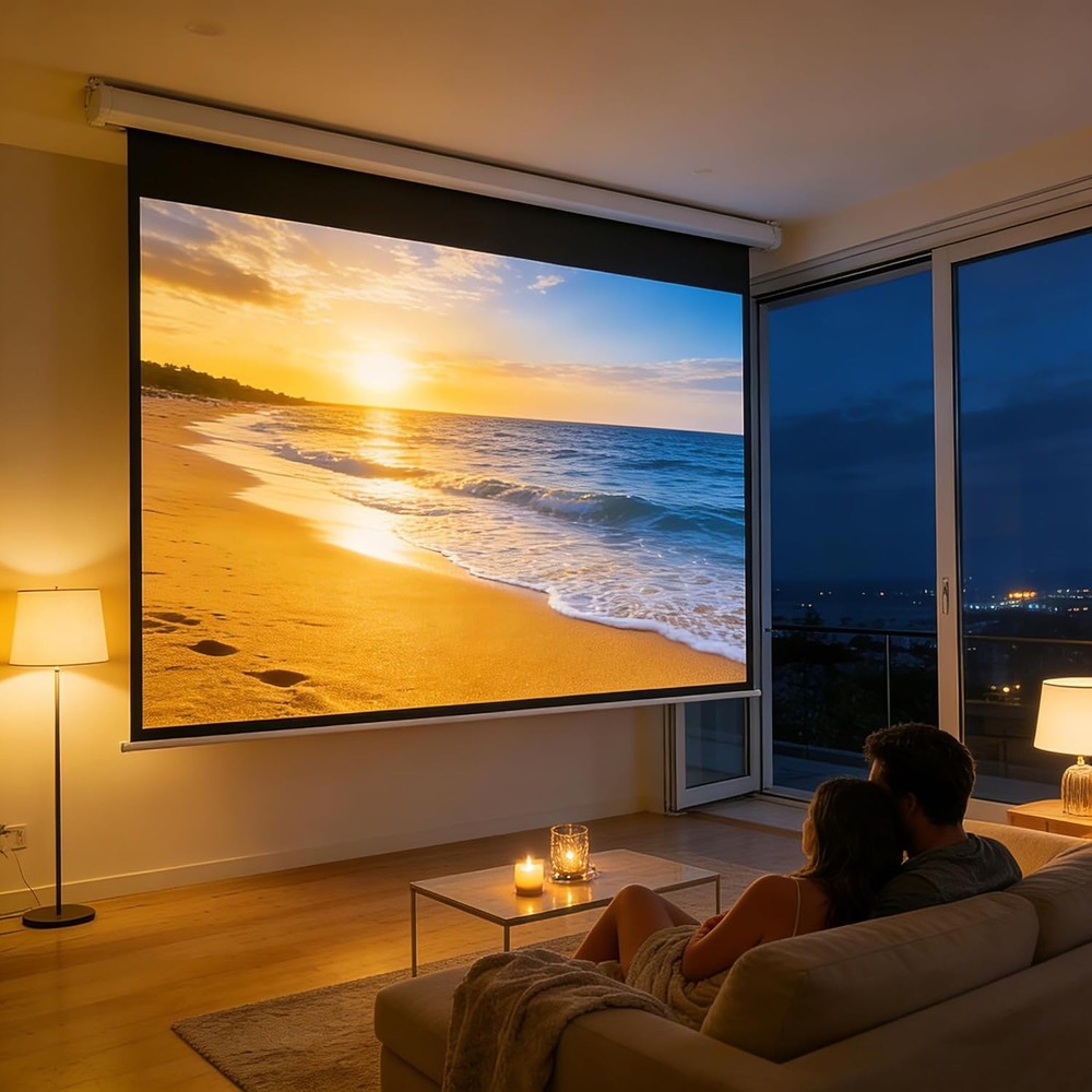 150" Projector Screen Motorized 16:9, 4K HD Pull Down 150 INCH 16:9