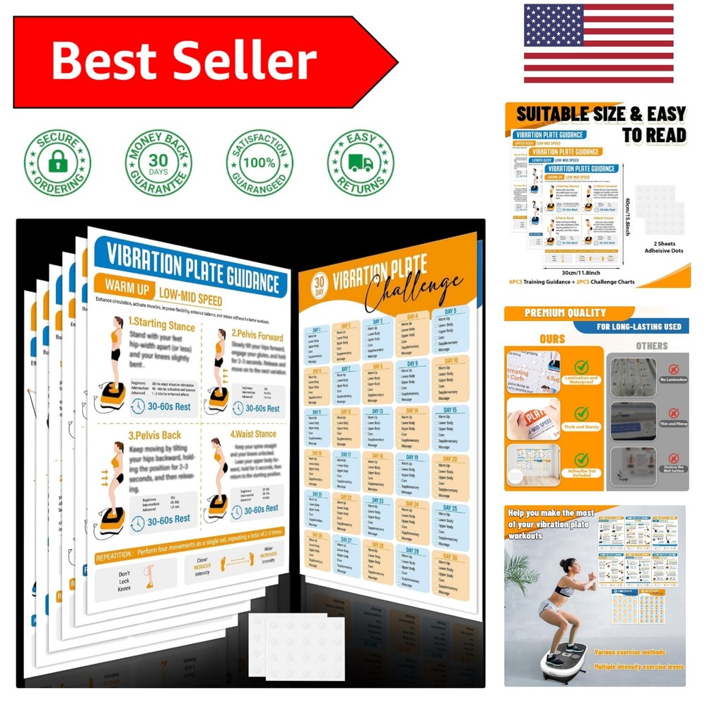High-Quality Vibration Plate Exercise Posters - 6 Guides & 30-Day Planner