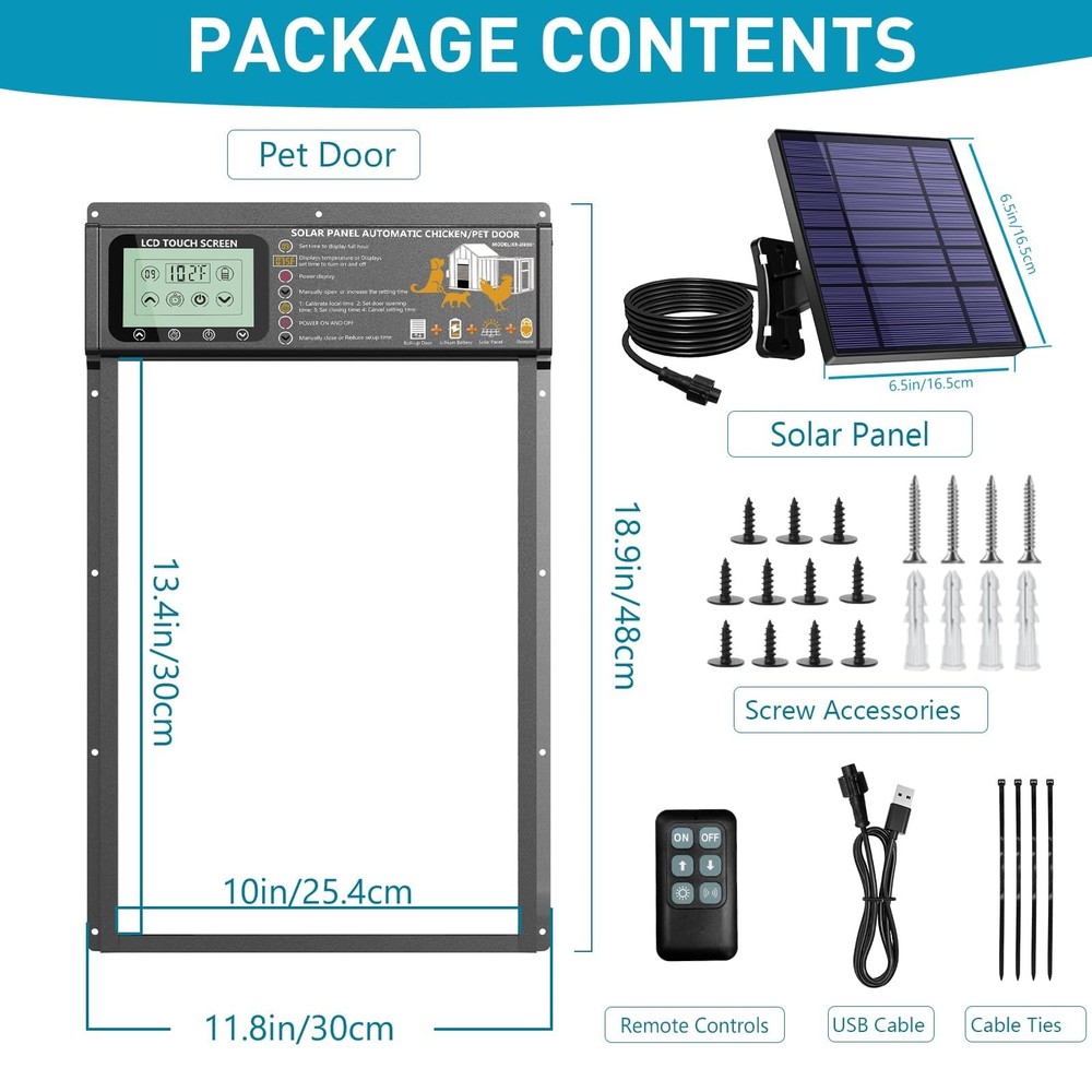 Automatic Pet Door, Dog Door Radar, Timer & Light Sensor Modes, Solar & USB R...