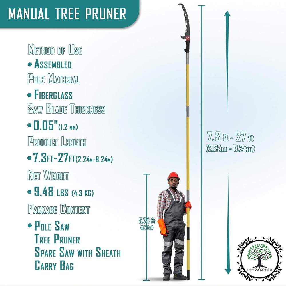 Pole Saws Tree Trimming 7.3-27 ft Extendable Tree Trimmers Long Handle Pruner