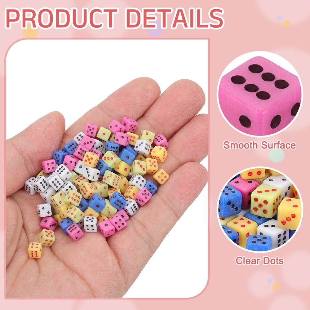 100Pcs Mini Dice, 5mm/0.2" Acrylic Game Dot Square Dice, 5 Colors