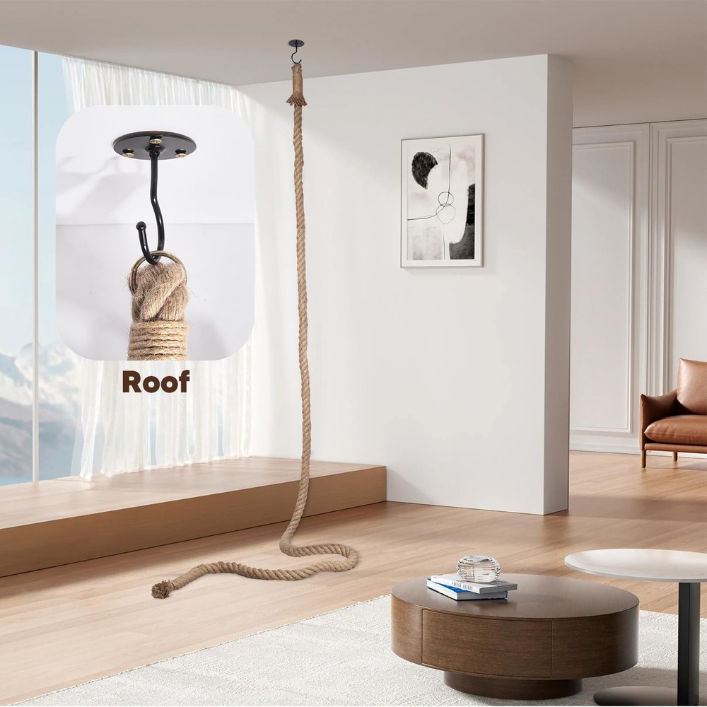 Cat Climbing Rope with Hook, Natural Jute Ropes for Ceiling & Wall Mounted,Ca...
