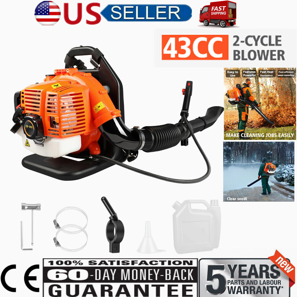 💖Backpack Leaf Blower Gas Powered Snow Blower 6650CFM 280MPH 43CC 2-Stroke 3HP