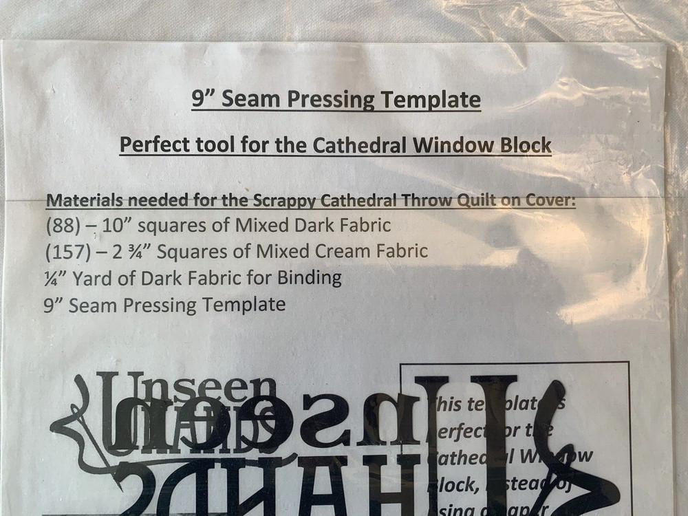 9" Seam Pressing Template by Unseen Hands & Pattern for Cathedral Throw Quilt