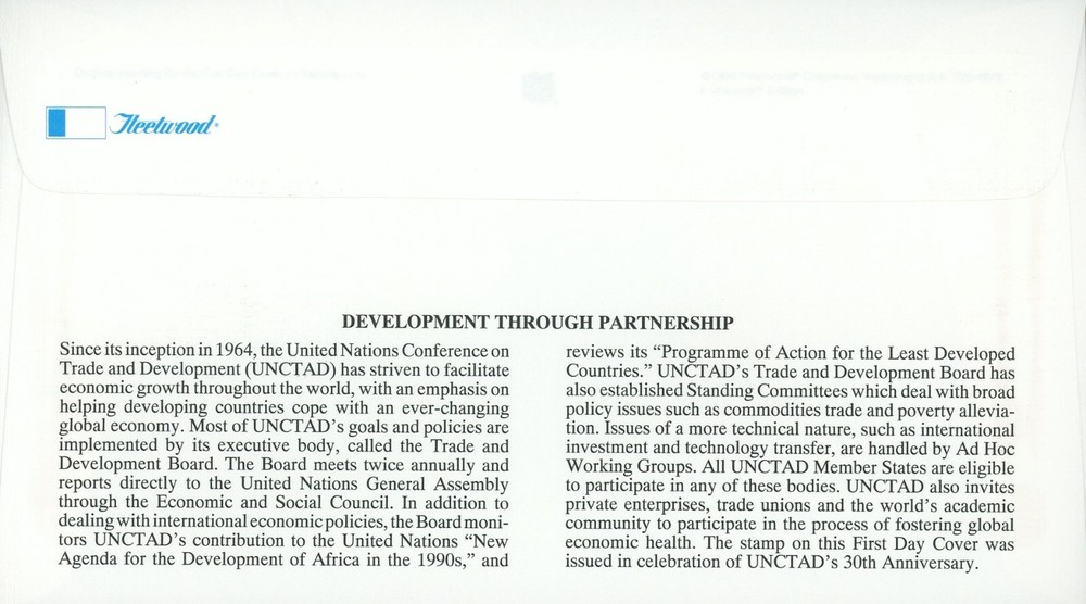 United Nations New York 653-654 FDC Block Set Development through Partnership