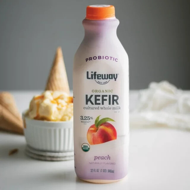 3 Pack Lifeway’s Organic Peach Kefir Lactose-Friendly Probiotic Drink Size 32 oz