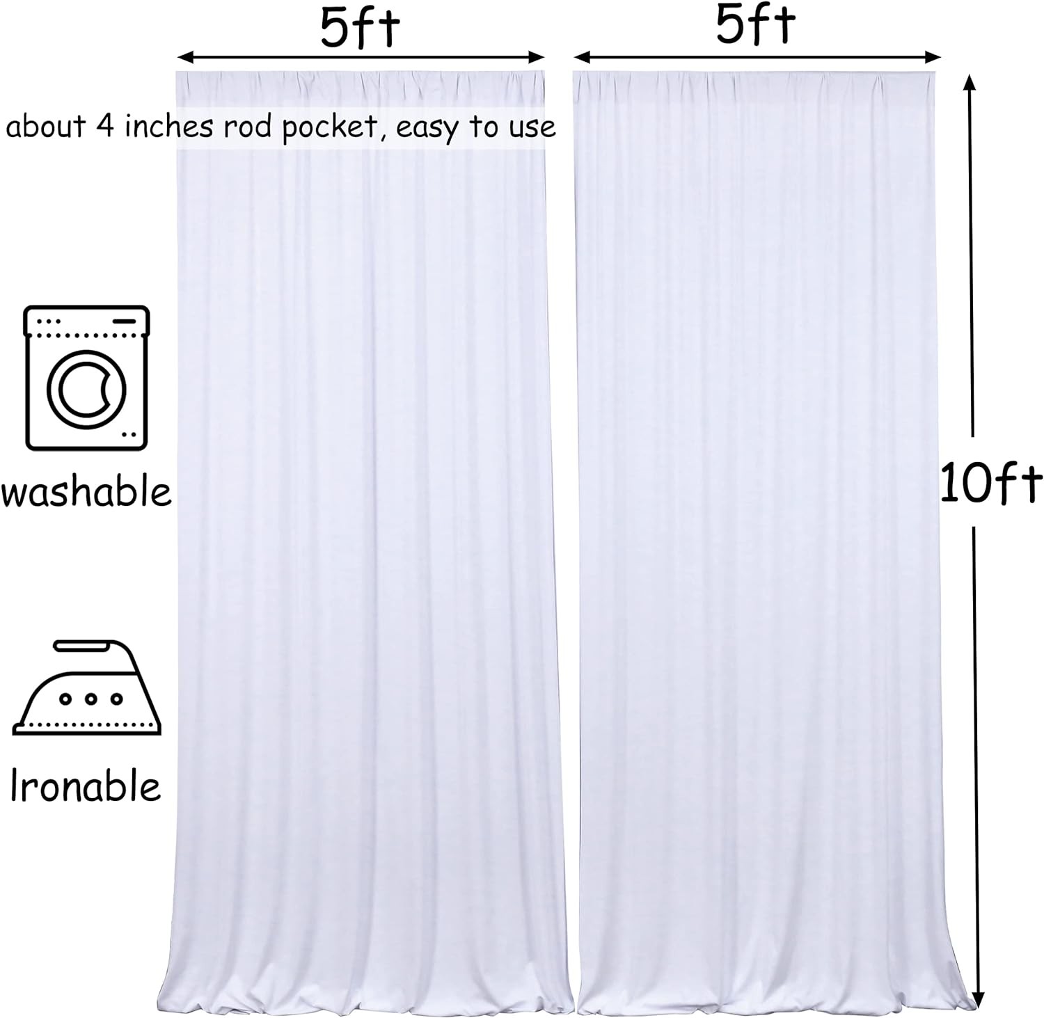 10x10FT White Backdrop Curtains for Parties - 5x10FT 2pcs,