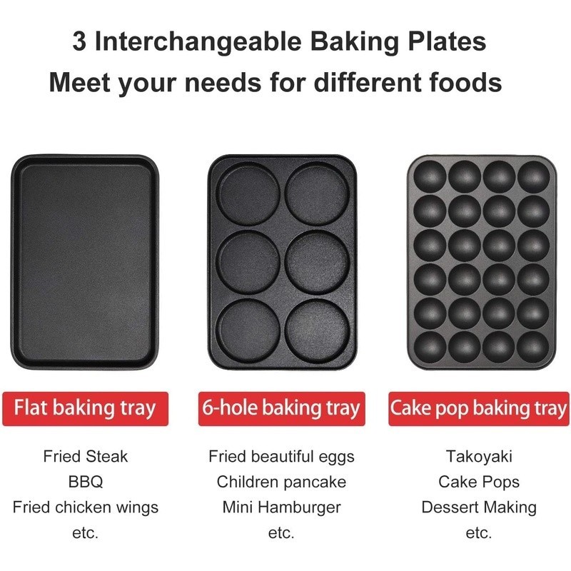3-in-1 Multi-Function Grill Maker Non-Stick Pancake Donut Cake Pop Machine New