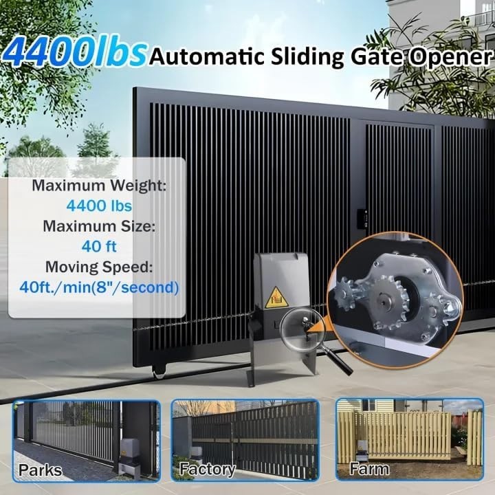 4400lbs Electric Automatic Sliding Gate Opener Motor APP+Keypad+4 Remote Control