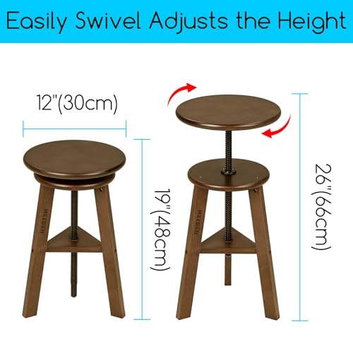 Drafting Stool with Solid Beech Wood, Height Adjustable Artist Studio Walnut