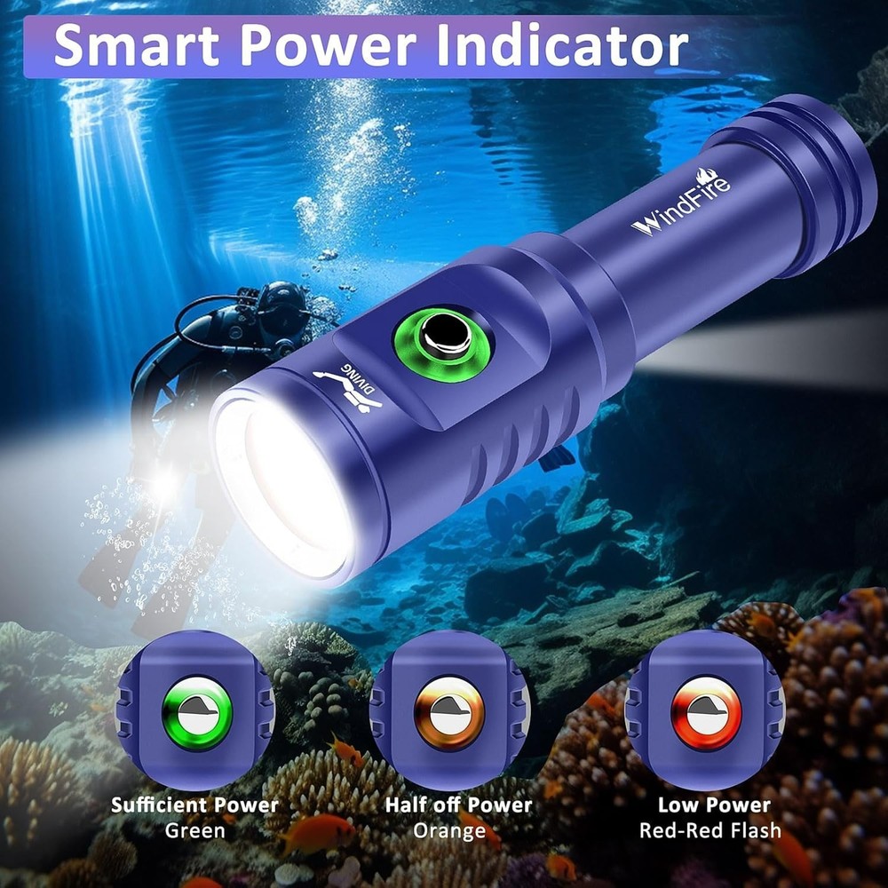 TS08 Scuba Diving Flashlight, Super Bright Dive Light Rechargeable, 3 Modes