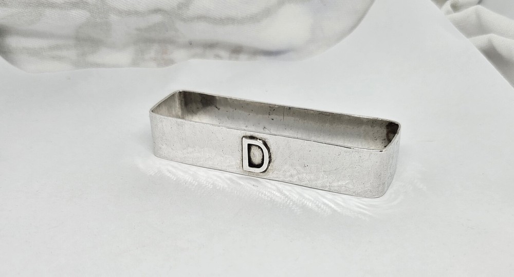 ANTIQUE LEBOLT LARGE HAND HAMMERED STERLING SILVER RECTANGULAR NAPKIN RING,D