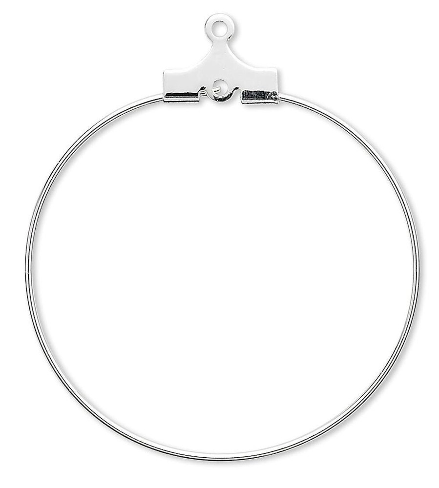 Beading Hoops, 100 Silver Plated Brass 40mm Round Earring Hoops with Loop