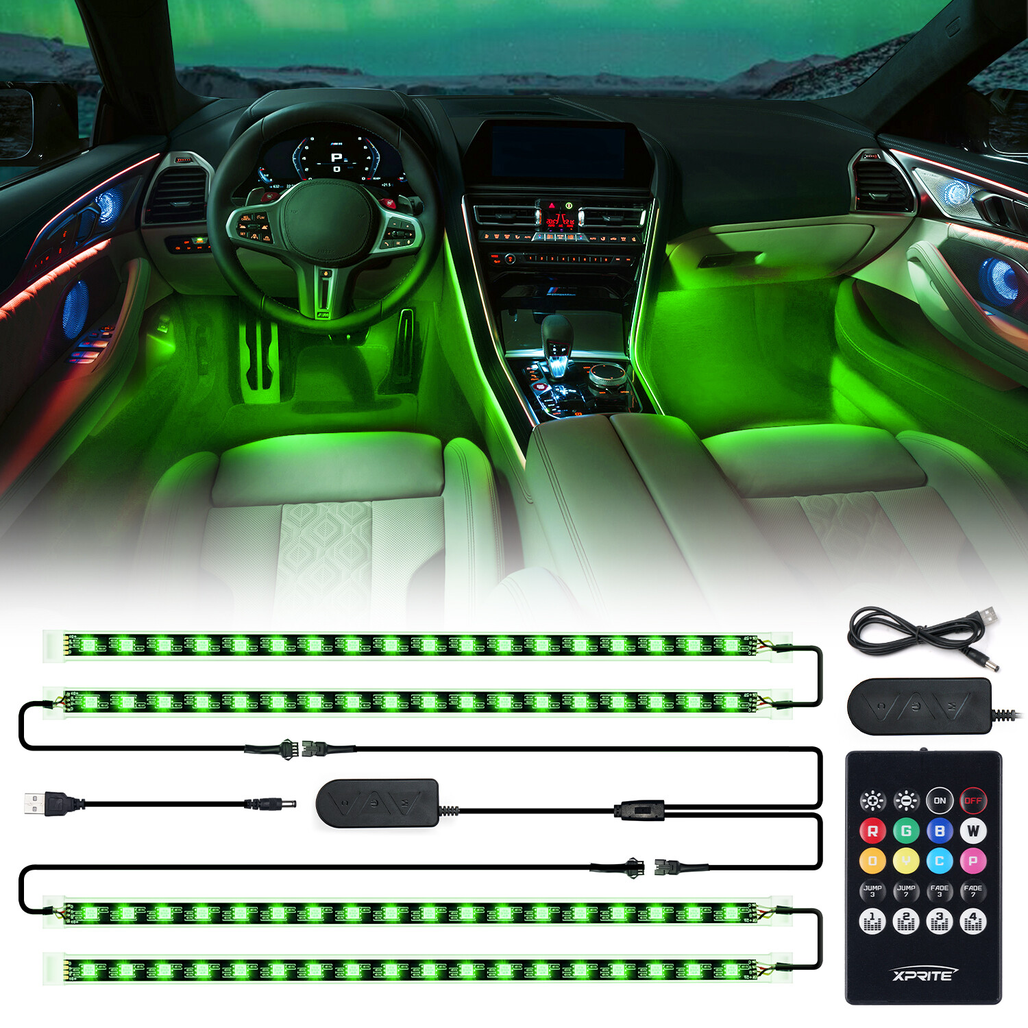 72 LED RGB Lights Car Interior Floor Decor Atmosphere Strips Remote USB Control