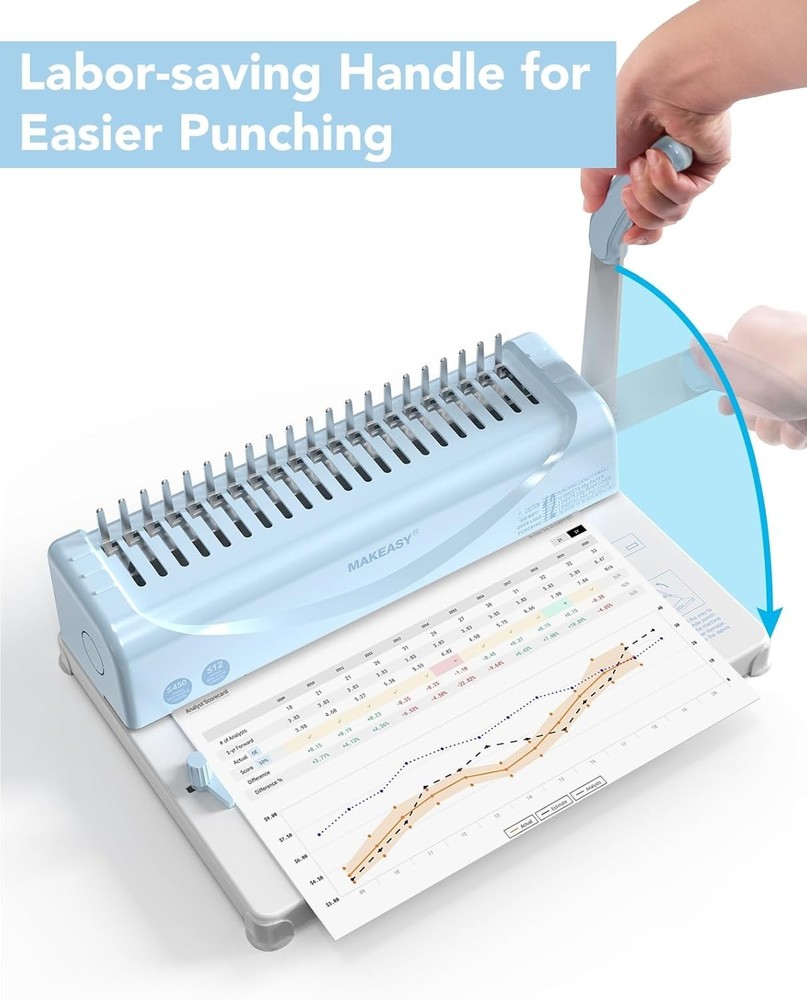 Binding Machine 21-Hole, 450 Sheets Capacity, Comb Binding for Letter A4 A5
