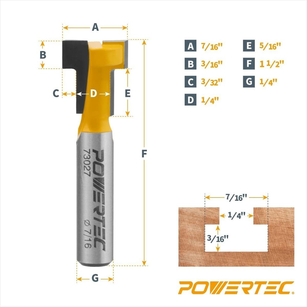 POWERTEC T-Track Router Bit & 10 Sets 1/4" Hex Bolts Knobs Kit Tungsten Carbide